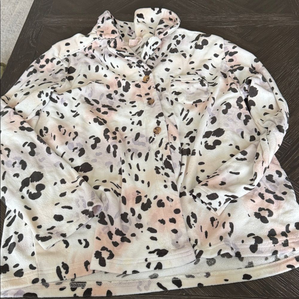 Leopard Velour Pajama Set Women Small 2 Piece Matching Lounge Set Cozy Sleepwear - Picture 4 of 7